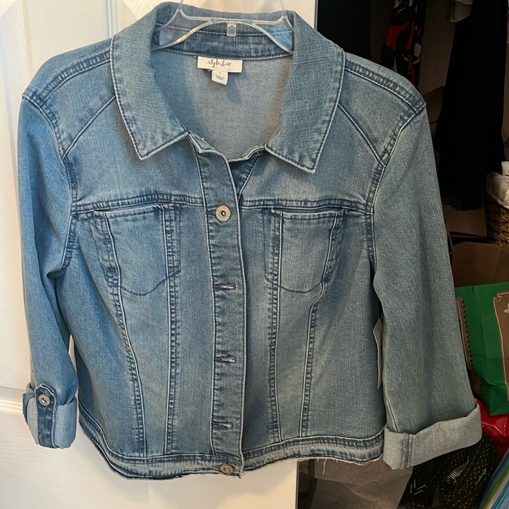 NWT Style & Co. faded, frayed-edge denim jacket